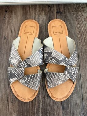 Dolce Vita Gray Snake-Print Crisscross Slide Sandals